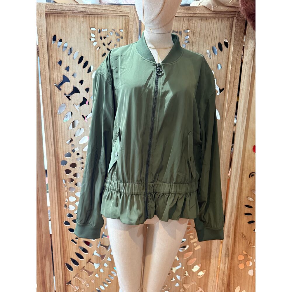 Kate Spade New York Bomber Twill Flounce Jacket Womens L Olive Green